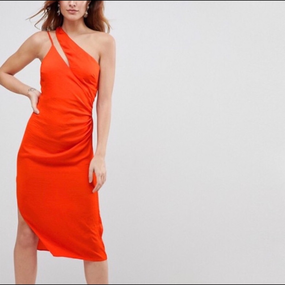 ASOS Beautiful reddish orange, satin midi dress